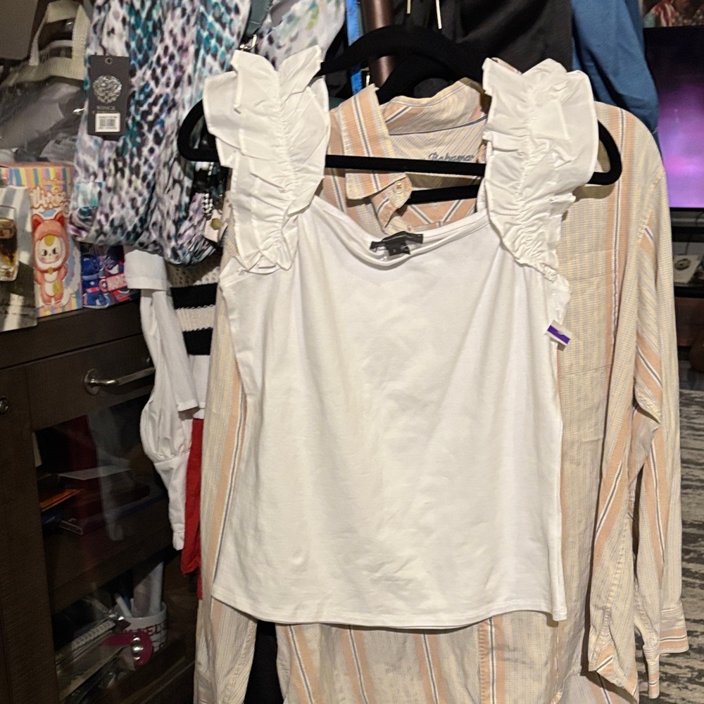 Halogen White Ruffled Tank Top - Picture 4 of 6